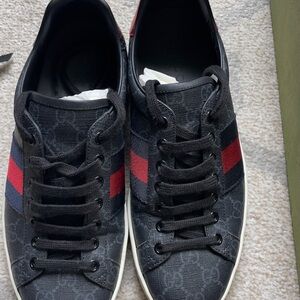 Gucci Men's Black Sneakers with Red and Blue Accents